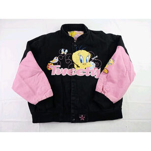 Rare Vintage 90's J.H. Design Tweety Bird Bomber Jacket Black/Multi Sz Youth XL